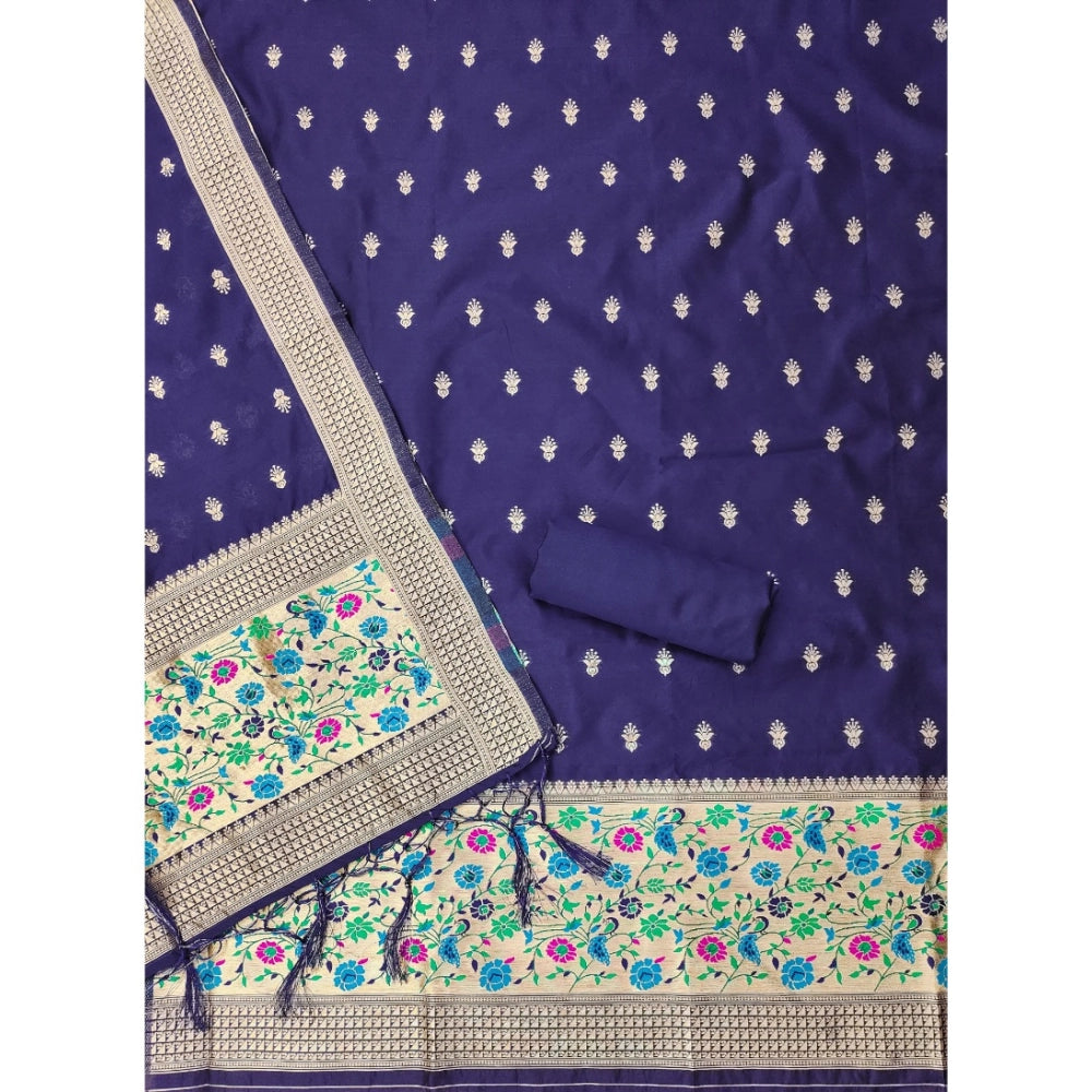 Navy Blue Banarasi Silk printed unstitched salwar suit with dupatta (3mtrs)