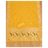 Yellow Banarasi silk printed unstitched salwar suit set with dupatta (3m)