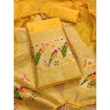 Yellow Banarasi silk printed unstitched salwar suit with dupatta (3m)