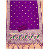 Purple Banarasi silk printed unstitched salwar suit set with dupatta (3m)