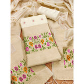 White Banarasi silk printed unstitched salwar suit with dupatta (3m)