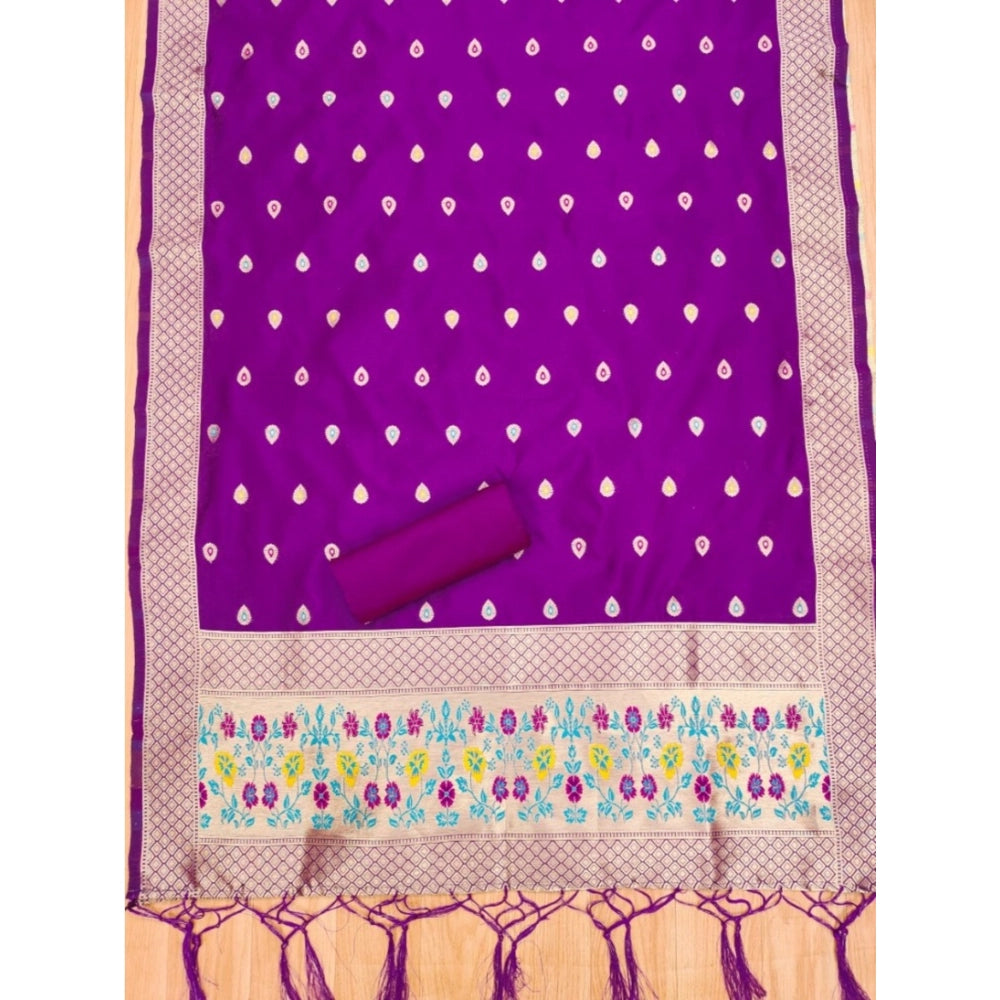 Purple Banarasi silk printed unstitched salwar suit & dupatta (3m), high-quality Indian bridal wear