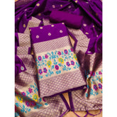 Purple Banarasi Silk printed unstitched salwar suit with dupatta (3m)