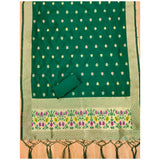 Bottle green Banarasi silk printed unstitched salwar suit with dupatta, perfect for traditional Indian fashion (3mts)