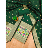 Bottle Green Banarasi Silk printed unstitched salwar suit with dupatta (3m, 2.50m bottom, 2.30m dupatta)