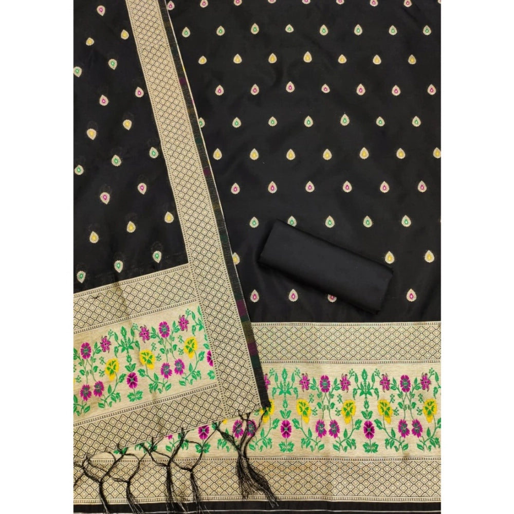 Black Banarasi Silk Printed Unstitched Salwar Suit with Dupatta (3m), high-quality Indian traditional wear