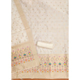 White Banarasi silk printed unstitched salwar suit with dupatta (3m)