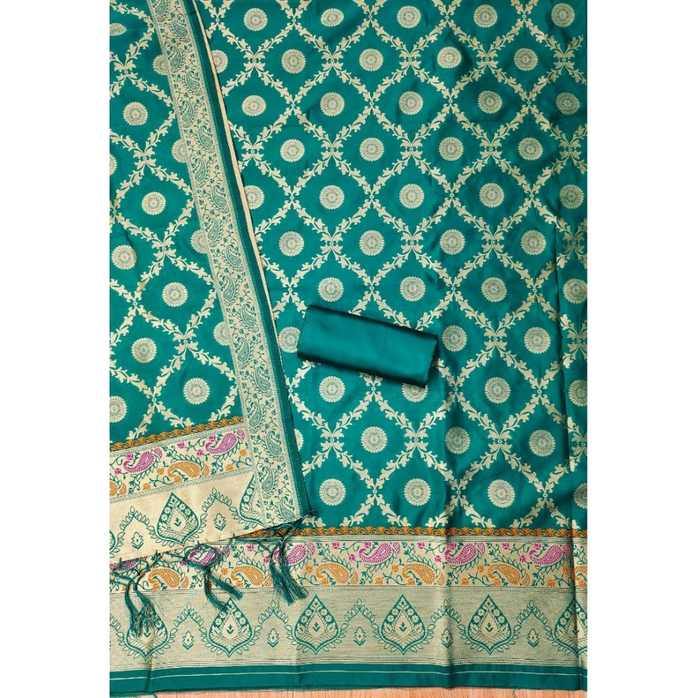 Banarasi silk printed unstitched Rama salwar suit with dupatta (3m), vibrant Indian fashion for weddings or special events
