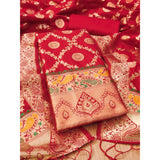 Red Banarasi silk printed unstitched salwar suit with dupatta (3m)