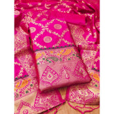 Pink Banarasi silk printed unstitched salwar suit with dupatta (3m)