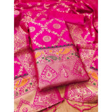 Pink Banarasi silk printed unstitched salwar suit with dupatta (3m)