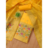 Yellow Banarasi silk printed unstitched salwar suit & dupatta (3m), high-quality traditional Indian women's wear