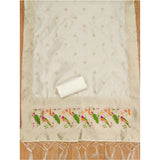 White Banarasi Silk printed unstitched salwar suit with dupatta (3m) on mannequin