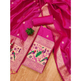 Pink Banarasi silk printed unstitched salwar suit with dupatta (3m) - traditional Indian women's wear