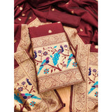 Maroon Banarasi Silk Printed Unstitched Salwar Suit with dupatta (3m)