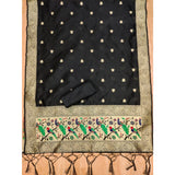 Black Banarasi Silk printed unstitched salwar suit with dupatta (3m), traditional Indian women's wear on mannequin