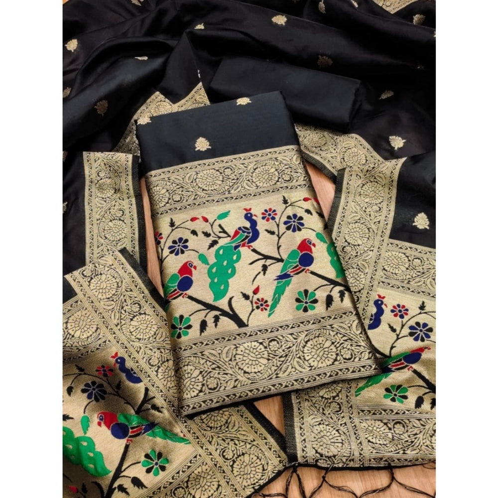 Black Banarasi Silk printed unstitched salwar suit with dupatta (3m), high-quality traditional Indian women's wear