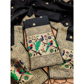 Black Banarasi Silk printed unstitched salwar suit with dupatta (3m), high-quality traditional Indian women's wear