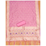 Light pink Banarasi silk printed unstitched salwar suit set with dupatta (3m)