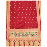 Red Banarasi silk printed unstitched salwar suit with dupatta (3m)