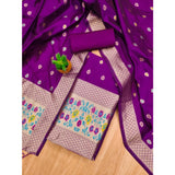 Purple Banarasi silk printed unstitched salwar suit & dupatta (3m), high-quality traditional Indian wear