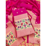 Pink Banarasi Silk printed unstitched salwar suit set with dupatta (3m) on mannequin