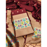 Maroon Banarasi Silk printed unstitched salwar suit with dupatta (3m) - women's traditional Indian wear