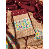 Maroon Banarasi silk printed unstitched salwar suit with dupatta (3m)
