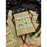 Black Banarasi silk printed unstitched salwar suit with dupatta (3m), elegant Indian traditional wear