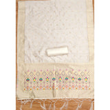 White Banarasi Silk printed unstitched salwar suit with dupatta (3m) on model