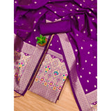 Purple Banarasi silk printed unstitched salwar suit set with dupatta (3m)