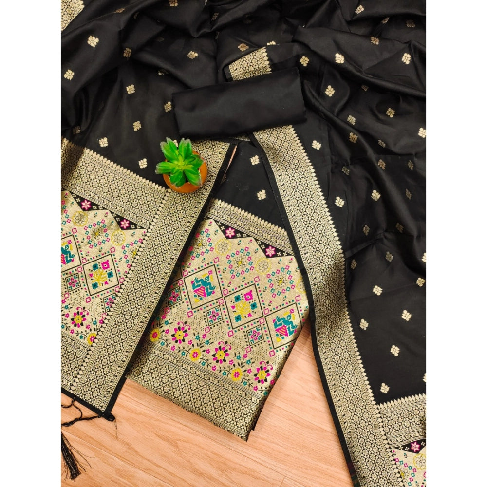 Black Banarasi silk printed unstitched salwar suit with dupatta (3m)