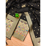 Black Banarasi silk printed unstitched salwar suit with dupatta (3m)