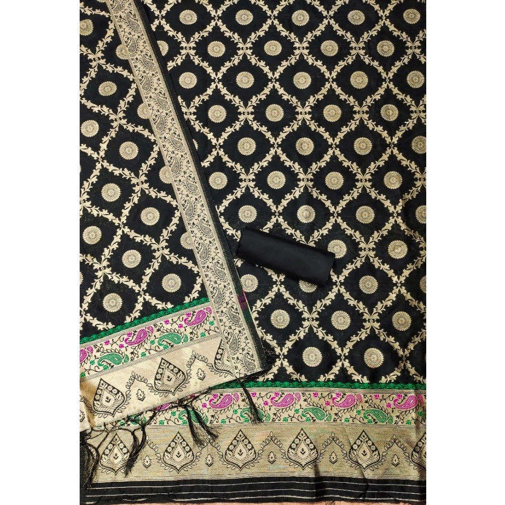 Black Banarasi silk printed unstitched salwar suit set with dupatta (3m), elegant Indian wear for women