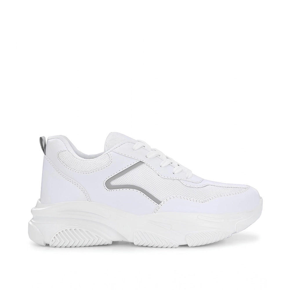 White mesh lace-up shoes with printed pattern, Lycra inner for comfort, Airmix sole on flat heel