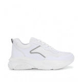 White mesh lace-up shoes with printed pattern, Lycra inner for comfort, Airmix sole on flat heel