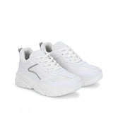 White mesh lace-up women's shoes with printed pattern and flat heel