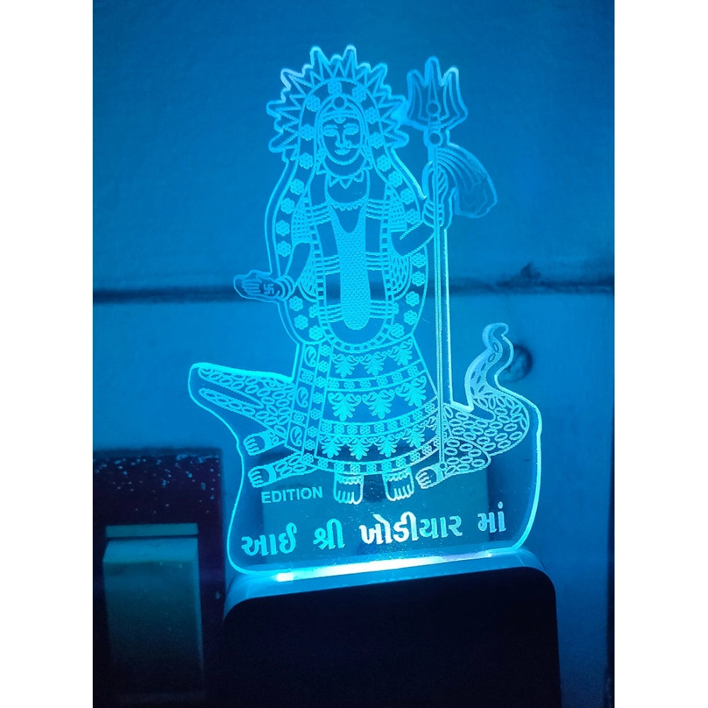 MultiColor Ganga Devi Amman AC Adapter Night Lamp, laser-engraved 3D illusion design on acrylic glass for living room/bedroom decor, safe and low energy consumption