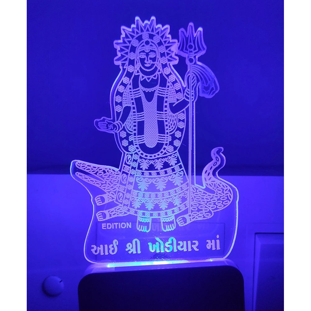 MultiColor acrylic and plastic Ganga Devi Amman AC Adapter Night Lamp, 3D illusion design, ideal for living room, bedroom decoration