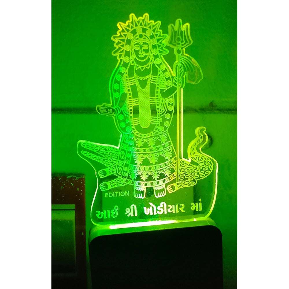 MultiColor Ganga Devi Amman AC Adapter Night Lamp. Laser-engraved acrylic & plastic 3D illusion lamp, ideal for home and commercial spaces. Low energy consumption, non-toxic materials