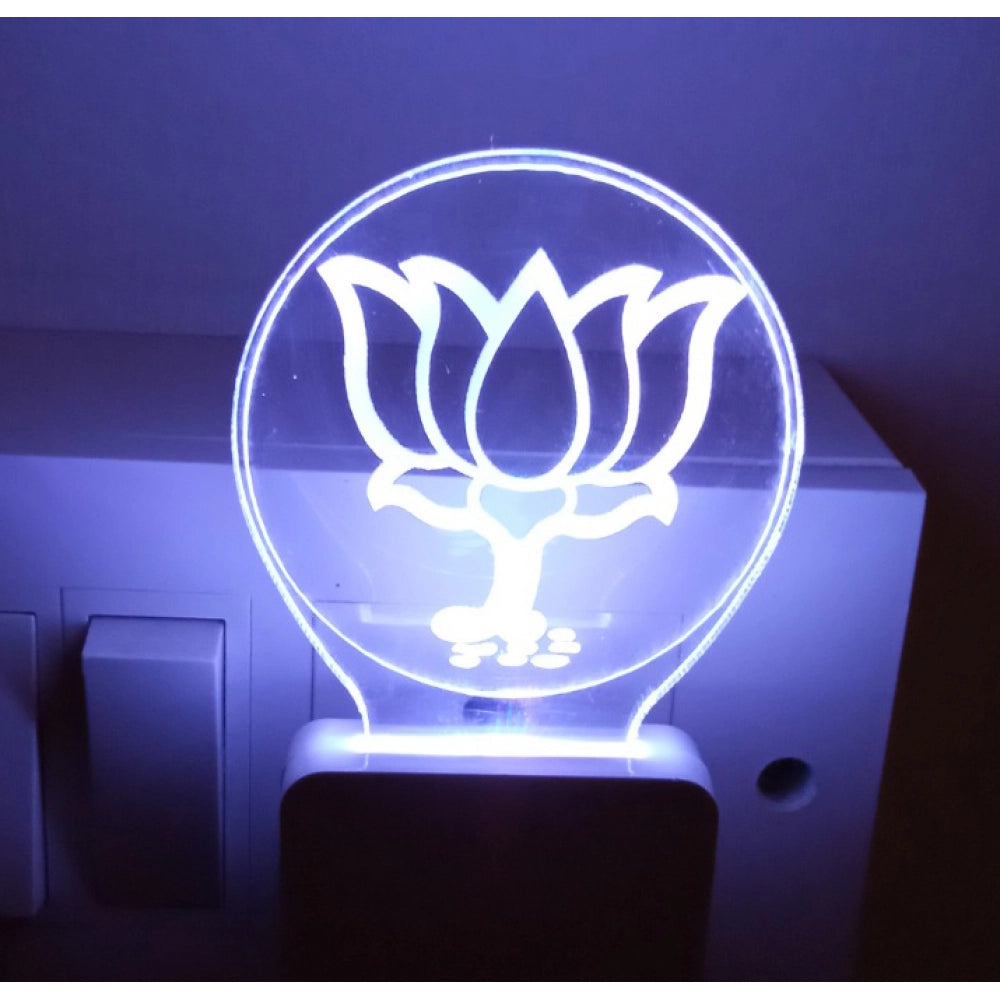 MultiColor acrylic and plastic BJP AC Adapter Night Lamp with 3D illusion, ideal for home decor & gifts, low energy consumption, laser engraved on 4mm thick acrylic glass