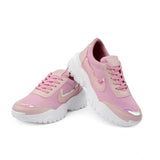Pink mesh lace-up shoes with printed design for women's casual wear (inner: Lycra, sole: Airmix)