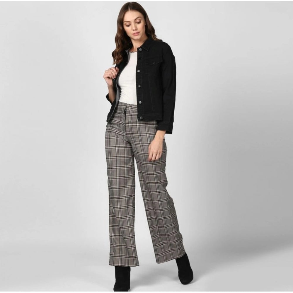 Black denim women's long-sleeve jacket with collar, solid pattern for chilly weather