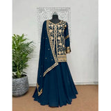 Morpich Georgette embroidery V-Neck kurti & palazzo set with dupatta, intricate design on full length 3/4 sleeves