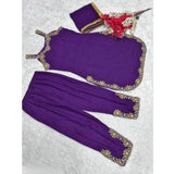 Purple georgette embroidery kurti, palazzo, and dupatta set - intricate embellishments for traditional Indian wear