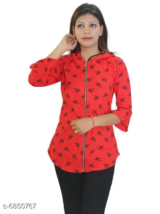 Cotton net women's hoodie top, stylish & fashionable, size S/M (Bust 36in/38in, Length 20in), India origin