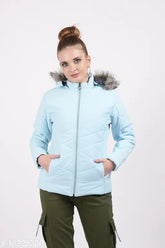 Blushh Collection women's quilted hoodie jacket, PU material, long sleeves, quilted pattern, size XXS, India origin