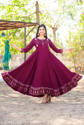Rayon embroidered vine flared kurta for women, single-sized S (36in bust, 50in length) - festive and party wear