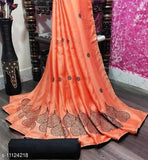 Moss green chiffon embroidery saree with solid silk running blouse, Indian traditional women's ethnic wear