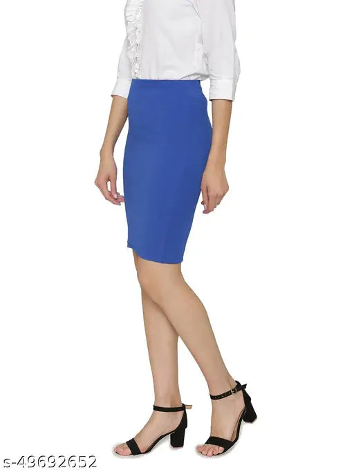 Gorgeous unique women's western skirt, versatile polyester lycra pencil style with high waist and back slit. Comfortable for various occasions like school, office, dates, or parties, available in sizes 26, 28, 30. Made in India